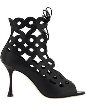 Manolo Blahnik Taralo Cut-Out Lace-Up Boots - Black