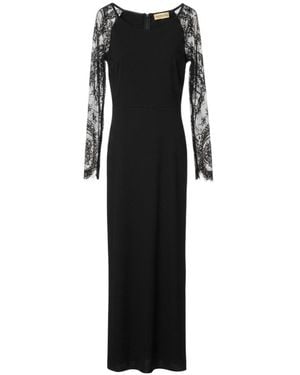 Valentino Lace-Sleeved Crewneck Maxi Dress - Black