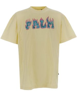 Palm Angels Flames Logo-Print T-Shirt - Yellow