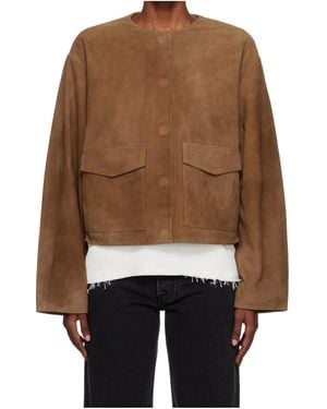 St. Agni Round-Neck Long-Sleeve Casual Jacket - Brown