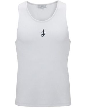 JW Anderson Jw Anderson Logo-Embroidered Ribbed-Knit Sleeveless Tank Top - White