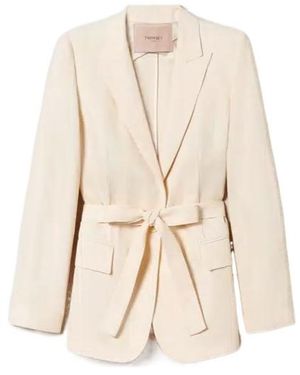 Twinset Single-Breasted Tied-Waist Blazer - Natural