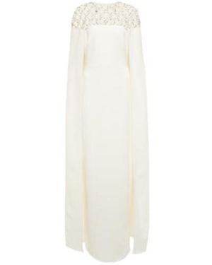 Safiyaa Bridal Embellished Crepe Cape Gown - White