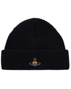 Vivienne Westwood Orb Embroidered Knitted Beanie - Black