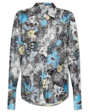 Tory Burch Graphic Printed Cuffed Shirt - Blue