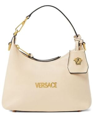 Versace Logo Plaque Zipped Shoulder Bag - Natural