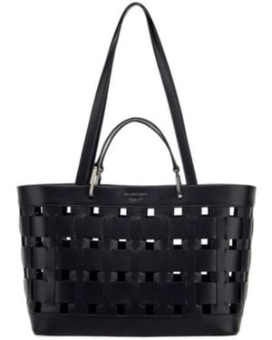 Emporio Armani Tote Bag With Woven Design Double Handles And Pouch - Black