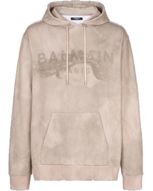 Balmain Desert Logo Printed Drawstring Hoodie - Natural