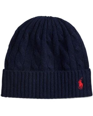 Polo Ralph Lauren Logo Embroidered Cable-Knit Beanie - Blue