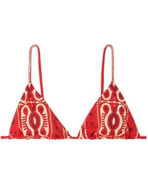Johanna Ortiz Konibo Embellished Printed Triangle Bikini Top - Red