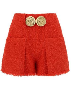 Balmain High Waist Tweed Shorts - Red