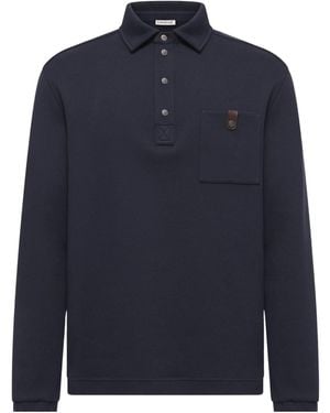 Moncler Cotton Long Sleeve Polo Shirt - Blue