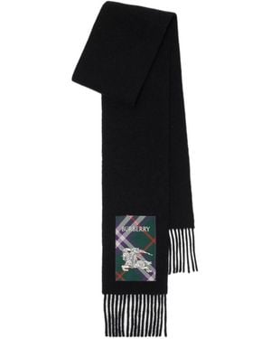 Burberry Check Label Fringed-Edge Scarf - Black