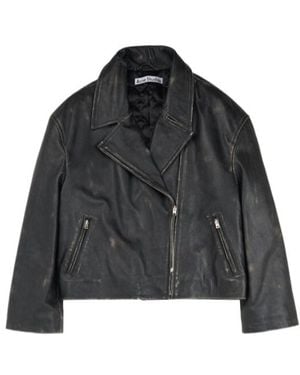 Acne Studios Logo Embossed Lilket Biker Jacket - Black