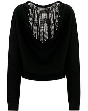 Area Crystal Tassel Decorated Pullover - Black
