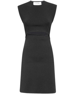 Yves Salomon Cut-Out Ribbed Knitted Dress - Black