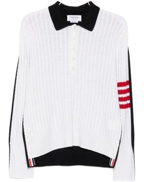 Thom Browne 4-Bar Cable-Knit Polo Shirt - White
