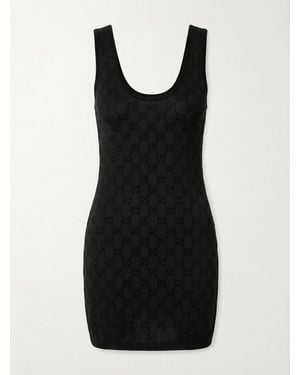 Gucci Gg Embellished Embroidered Dress - Black