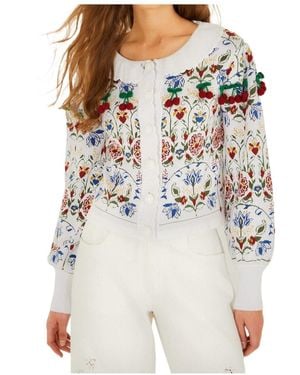 FARM Rio Cherry-Appliqué Cardigan - White