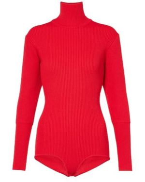 Magda Butrym Ribbed-Knit Turtleneck Bodysuit - Red