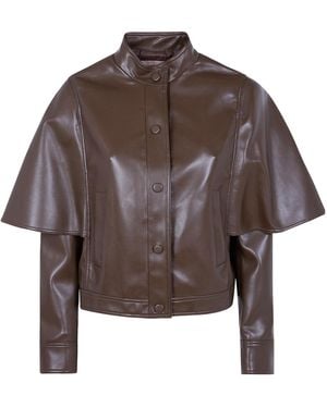 Twinset Faux-Leather Shawl-Collar Casual Jacket - Brown