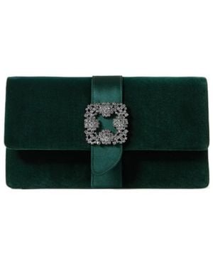 Manolo Blahnik Crystal Embellished Velvet Clutch - Green