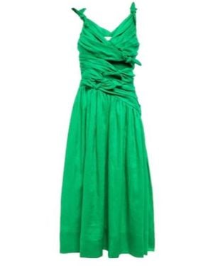 Zimmermann Tiggy Ruched Linen Midi Dress - Green