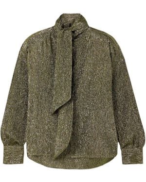 Petar Petrov Treasure Pussy-Bow Silk-Blend Lamé Shirt - Green