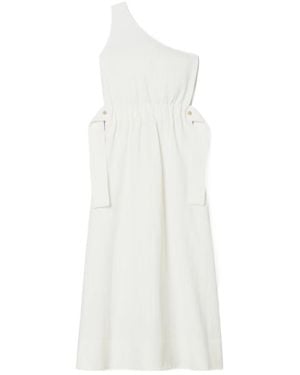 Tory Burch One-Shoulder Belted Cotton Dress - White