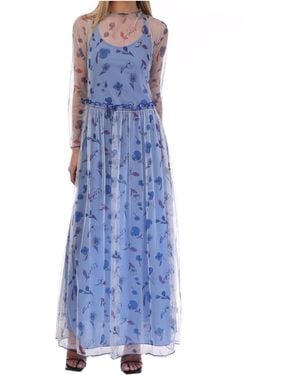 Emporio Armani Semi Sheer Floral Print Maxi Dress - Blue