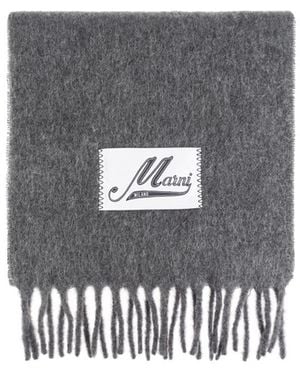 Marni Logo Patch Fringed Scarf - Gray
