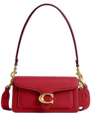COACH Logo-Plaque Pebbled-Leather Shoulder Bag - Red