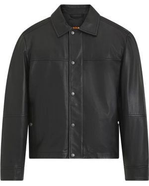 BOSS Leather Press-Stud Jacket - Black