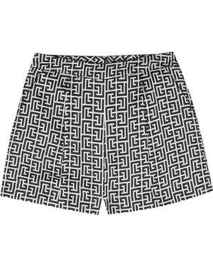 Balmain Monogram-Print Satin Shorts - White