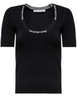 Alexander Wang Logo Band Scoop Neck T-Shirt - Black