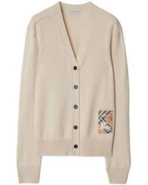Burberry Logo Patch Knitted Cardigan - Natural