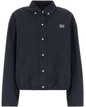 Miu Miu Logo-Embroidered Shirt Jacket - Blue