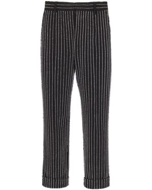 Balmain Straight-Leg Trousers With Crystal Stripes - Grey
