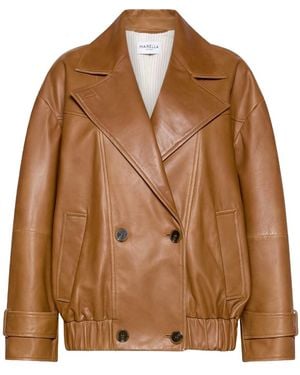 Marella Long-Sleeve Leather Jacket - Brown