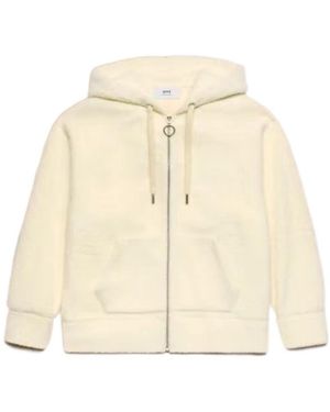 Ami Paris Fleece Hooded Jacket - Natural