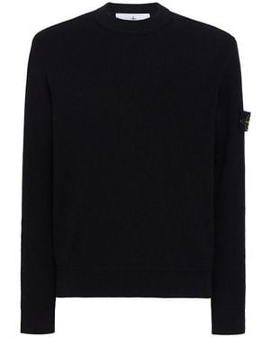 Stone Island Logo Cotton Crewneck Jumper - Black