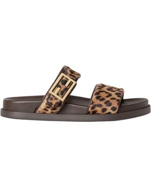 Fendi Printed Cavallino Calfskin Slides - Brown