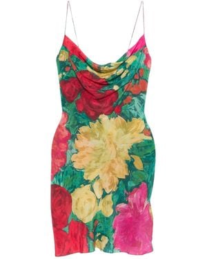 Balmain Floral-Print Cowl-Neck Mini Dress - Red
