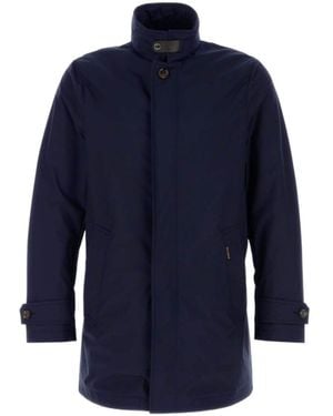 Moorer Duca High Neck Trench Coat - Blue