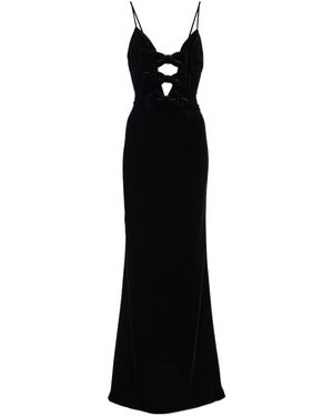 Alessandra Rich Velvet Dress With Bow Decoration - Black