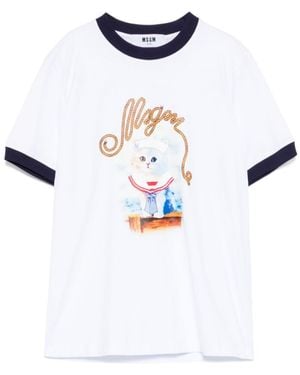 MSGM Graphic Printed Crewneck T-Shirt - White