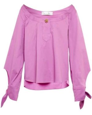 Oscar de la Renta Poplin Off-Shoulder Blouse - Pink