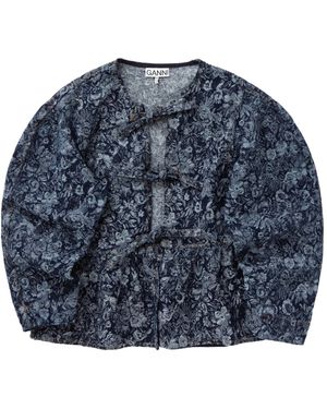 Ganni Floral-Pattern Denim Blouse - Blue