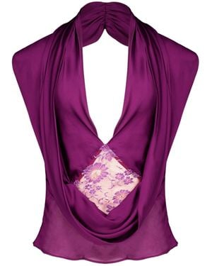 Christopher Esber Cesura Cowl Lace Halter Top - Purple