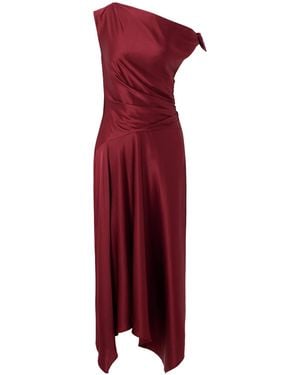 STAUD Tie-Detailed Draped Silk-Satin Dress - Red
